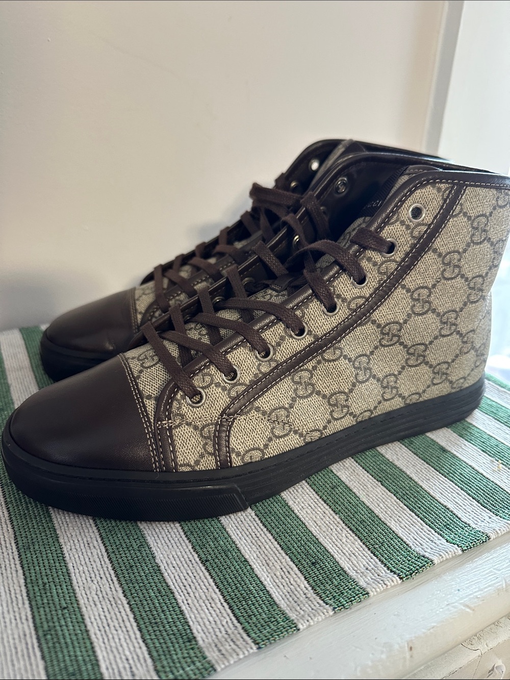 Gucci Brown GG Canvas and Leather High-Top Sneakers - Picture 2 of 7